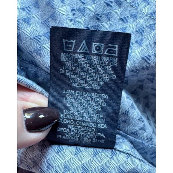 Robert Graham Mens Sz XL Blue Geometric Embroidered Flip Cuff Casual Dress Shirt - Picture 7 of 12